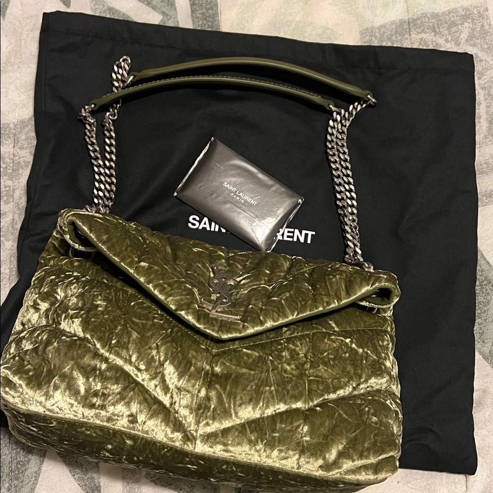 NWT Saint Laurent Lou Lou Puffer Small Chain Bag avacado Velvet & Leather - Picture 5 of 6